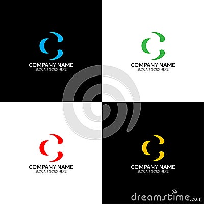 Letter c logo, icon flat and vector design template. The inversion letter c logotype for brand or company with text. Vector Illustration