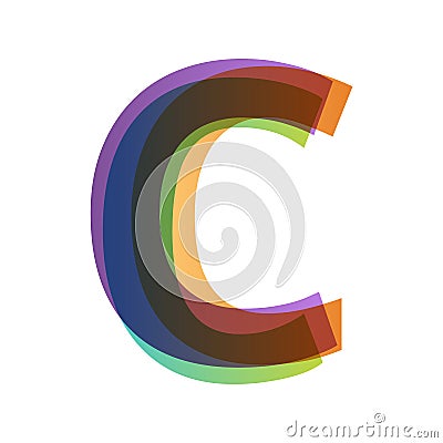 Letter C in overlay color transparency style isolated on white background. Alphabet folded from different retro colors Cartoon Illustration
