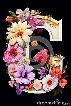 Letter 'C', Serif Typeface Typographical Logo with Floral Design. Spring, Summer. Vertical Stock Photo