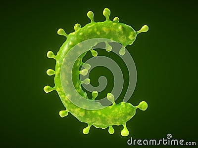 Letter C shaped virus or bacteria cell. 3D illustration Cartoon Illustration