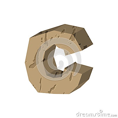 Letter C stone font. Rock alphabet symbol. Stones crag ABC sign Vector Illustration