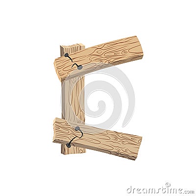 Letter C wood board font. plank and nails alphabet. Lettering of Vector Illustration