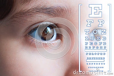 Letter chart for performing check visual acuity on child girl background Stock Photo