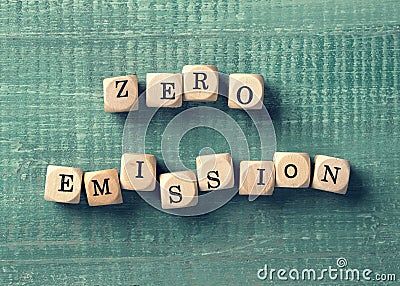 Letter cubes with word zero emission Stock Photo
