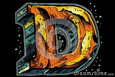 letter d, comic book style, on black background Stock Photo
