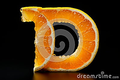 Letter D formed from orange slices on the black background Stock Photo