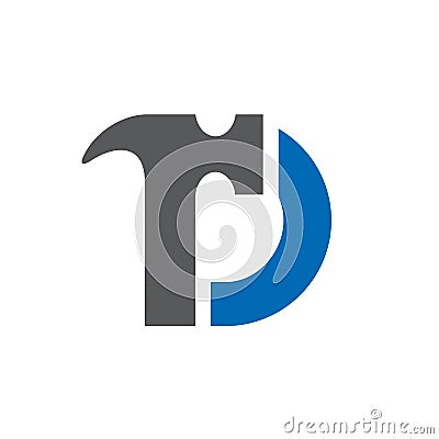 Letter d hammer, home repair, home renovation logo. Vector Illustration