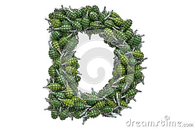 Letter D from hand grenades, 3D rendering Stock Photo