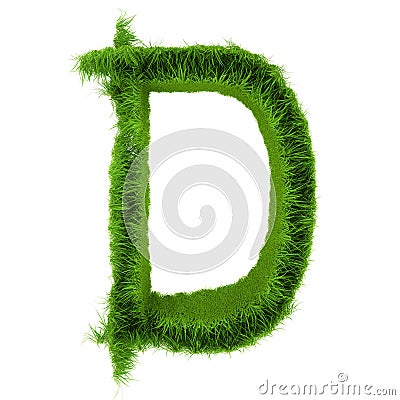 Letter D made of green grass isolated on white. 3d rendering Stock Photo