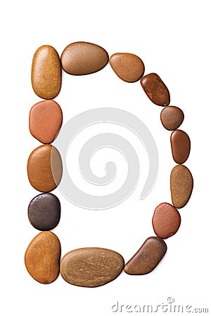 Letter D made of marine small pebbles, top view. Alphabet made of stones Isolated Stock Photo