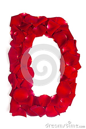 Letter D made from red petals rose on white Stock Photo