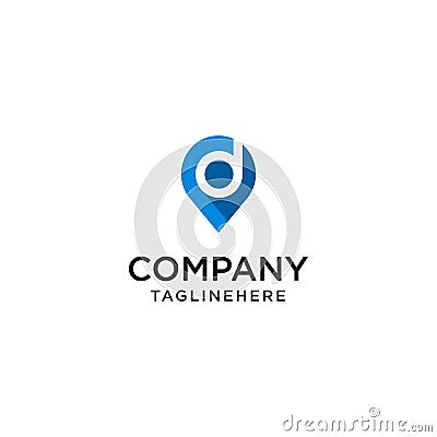Letter D With Map Pointer logo design concept template Vector Illustration