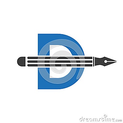 Letter D with Pencil Logo Design Concept for Art Designer Logotype Architects Logo Vector Template Vector Illustration