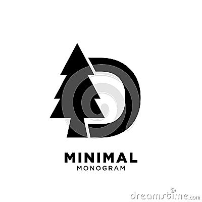 Letter D pine tree initial vector logo design Vector Illustration