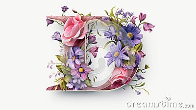 Letter 'D', Serif Typeface Typographical Logo with Floral Design. Spring, Summer Stock Photo