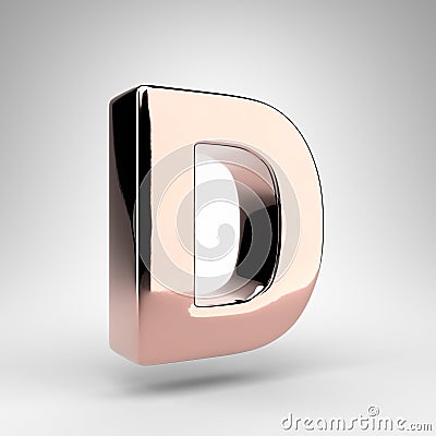 Letter D uppercase on white background. Rose gold 3D letter with gloss chrome surface Stock Photo