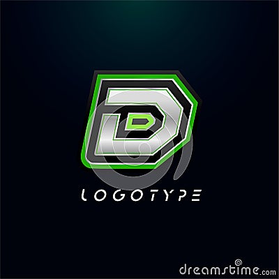 Letter D for video game logo and super hero monogram. Sport gaming emblem, bold futuristic letter with sharp angles and Vector Illustration