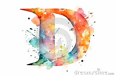 letter d, watercolor style, on white background Stock Photo