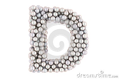 Letter D from white pearls, 3D rendering Stock Photo