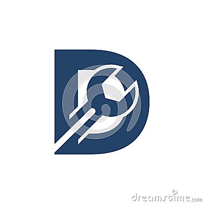 Letter D Wrench Logo Design. Handyman Repair Service. Technology Construction Industry Vector Icon Vector Illustration