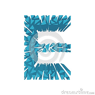 The letter E, in the alphabet broken 3d perspective set blue color isolated on white Vector Illustration