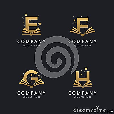 Letter E F G and H gold with abstract book logo template Vector Illustration