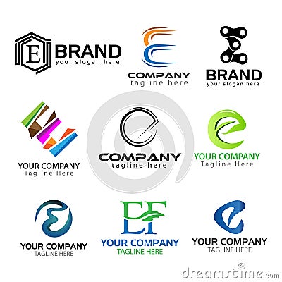 Letter E logo set. Set of colorful E letter symbols Vector Illustration