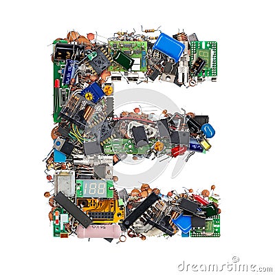 Letter E made of electronic components Stock Photo