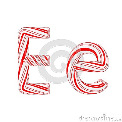 Letter E Mint Candy Cane Alphabet Collection Striped in Red Christmas Colour . 3d Rendering Stock Photo