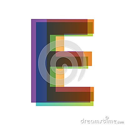 Letter E in overlay color transparency style isolated on white background. Alphabet folded from different retro colors Cartoon Illustration