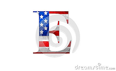 Letter E with stars and stripes US flag lettering font Stock Photo