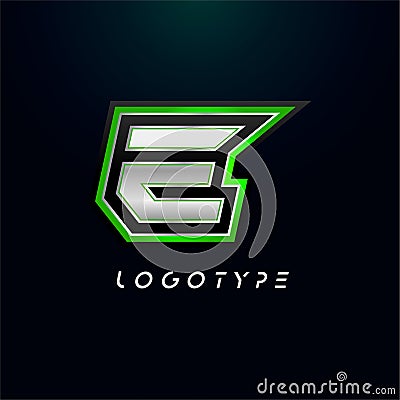 Letter E for video game logo and super hero monogram. Sport gaming emblem, bold futuristic letter with sharp angles and Vector Illustration