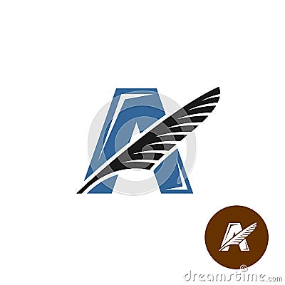 Letter A elegant logo with feather. Writers club concept. Vector Illustration