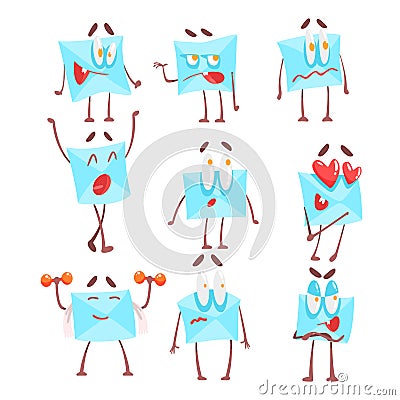 Letter Envelop Cartoon Character Emotion Illustrations Set Vector Illustration