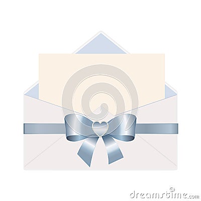 Letter in an envelope decorated with Shiny Satin Gift Bow. Envelope with Clean Card Vector Illustration