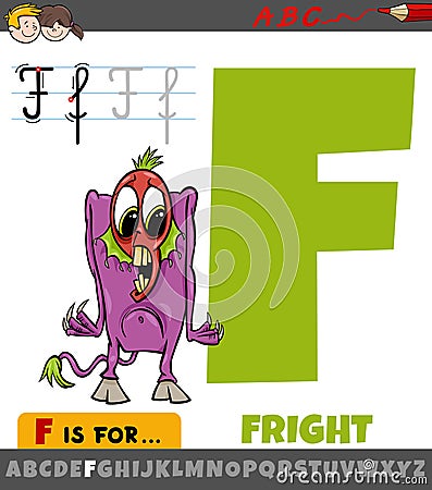 letter F from alphabet with fright fantasy character Vector Illustration