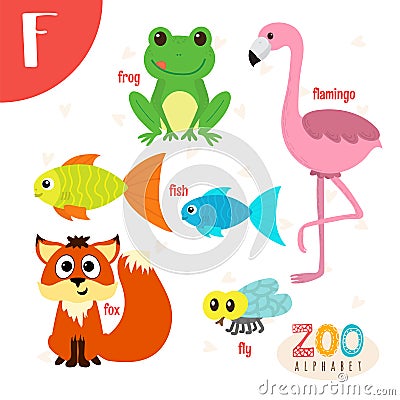Letter F. Cute animals. Funny cartoon animals in vector. Vector Illustration
