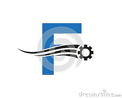 Letter F Gear Cogwheel Logo. Automotive Industrial Icon, Gear Logo, Car Repair Symbol Vector Illustration