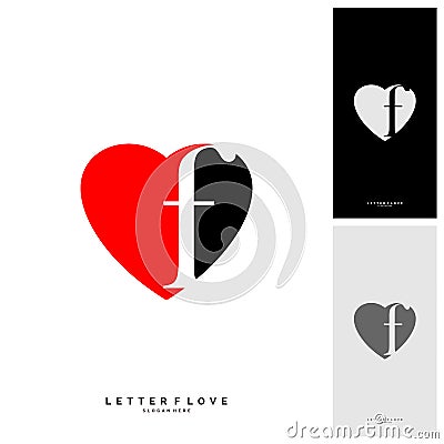 Letter F heart logo icon design template elements. Initial F with Love logo concepts - Vector Vector Illustration