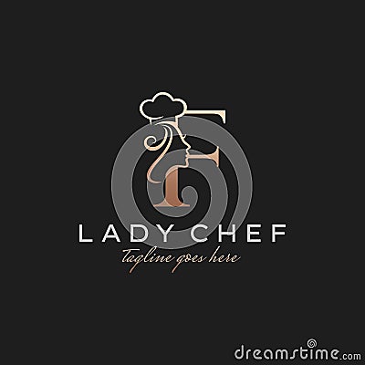 Letter F Lady Chef, Initial Beauty Cook Logo Design Vector Vector Illustration