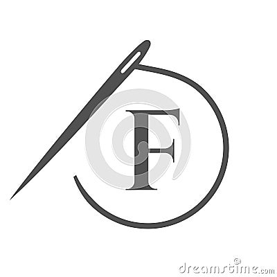 Letter F Tailor Logo, Needle and Thread Logotype for Garment, Embroider, Textile, Fashion, Cloth, Fabric Vector Illustration