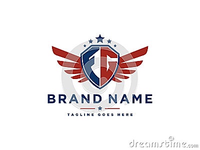 Letter FG with american eagle wing emblem. Flying hawk wings shield vector design element. Good for mascot, sport Team, patriotic Vector Illustration