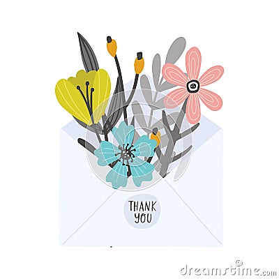 Letter with flowers. Hand drawn vector illustration. Card or wedding stationary concept Vector Illustration