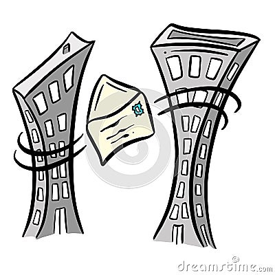 A letter Flying Through the City Sky To be Delivered by The Postman for Business Vector Illustration