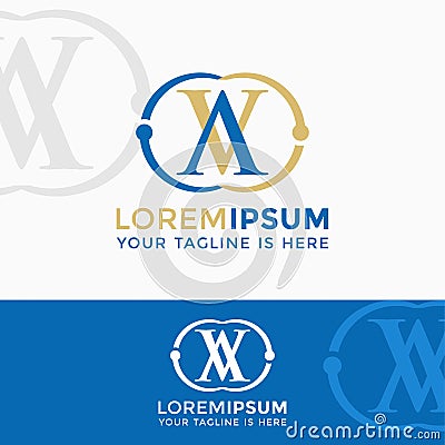 Letter Form Logo design, consisting of the letters A and V in a frame of two interconnected circles Vector Illustration