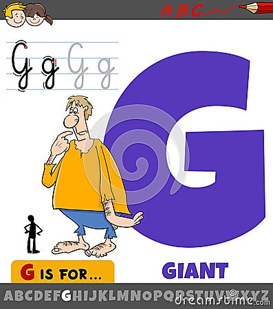 Letter G from alphabet with cartoon giant fantasy character Vector Illustration