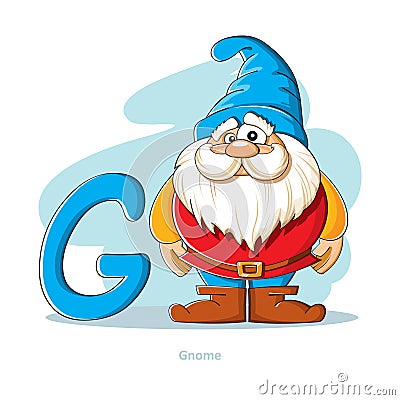 Letter G with funny Gnome Vector Illustration