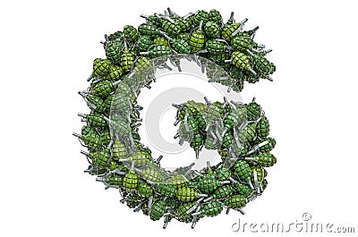 Letter G from hand grenades, 3D rendering Stock Photo