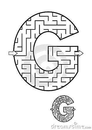 Letter G maze game for kids Vector Illustration