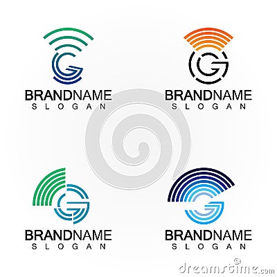 Letter G Signal Connect Circle Wireless Internet Wifi Logo Design Template Vector Illustration